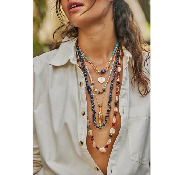 Free People My Magic Layered Necklace NWT Ariana Ost Bohemian Glass Whimsical - Picture 3 of 12